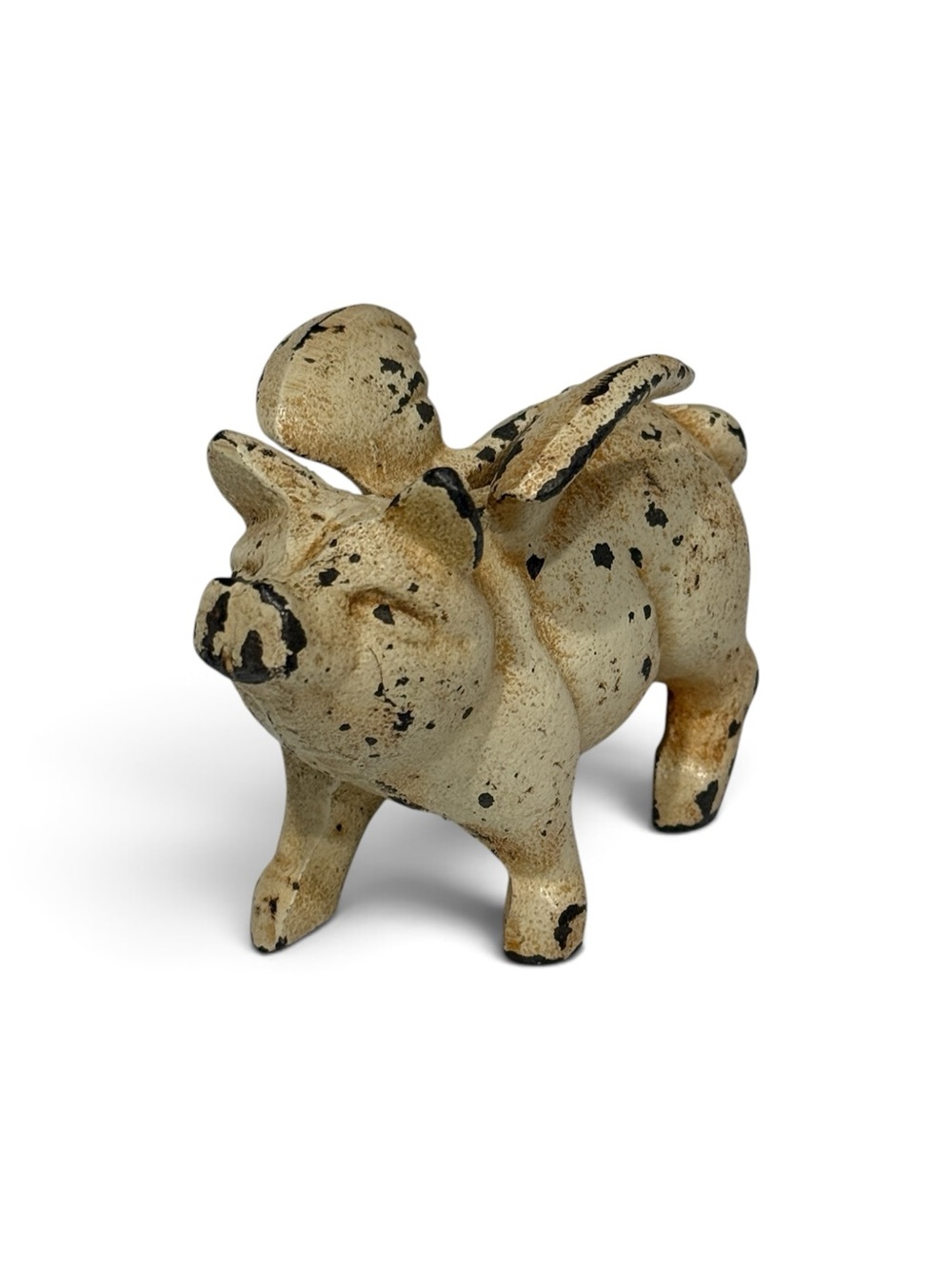 ❌RESERVED❌Cast Iron Flying Piggy Bank Figurine in Chippy Cream - Picture 3 of 12